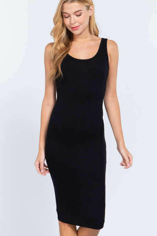 Sleeveless Scoop Neck Rib Midi Dress.