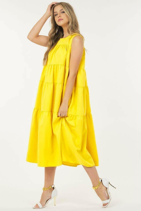 Sleeveless Basic Stretch Poplin Dress With Layers.