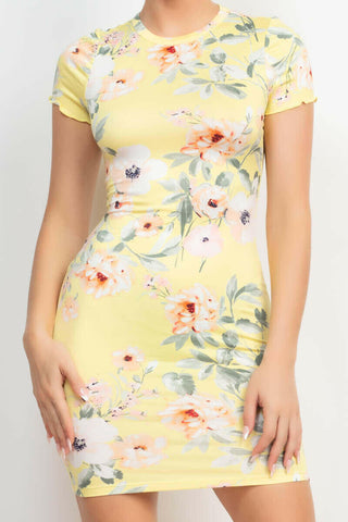 Short Sleeve Floral Bodycon Dress.