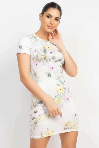 Short Sleeve Floral Bodycon Dress.