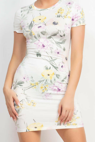 Short Sleeve Floral Bodycon Dress.