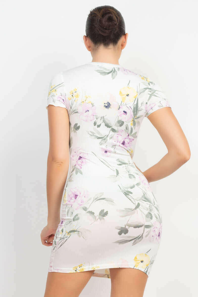 Short Sleeve Floral Bodycon Dress.