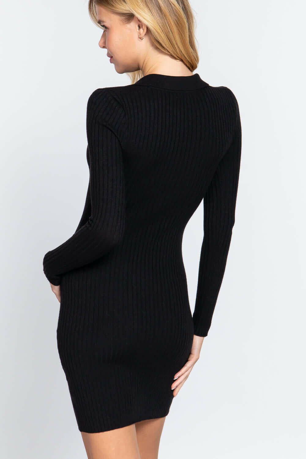 Long Slv V-neck Sweater Rib Mini Dress.