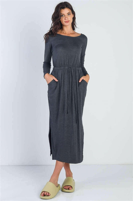 Midi Sleeve Basic Maxi Dress.