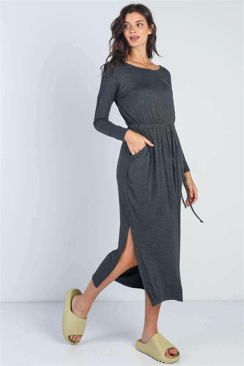 Midi Sleeve Basic Maxi Dress.