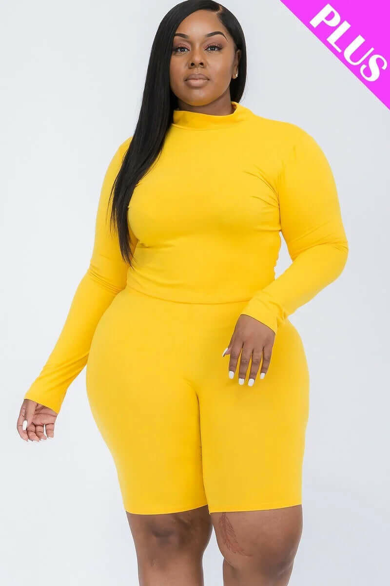 Mock Neck Top &amp; Biker Shorts Set