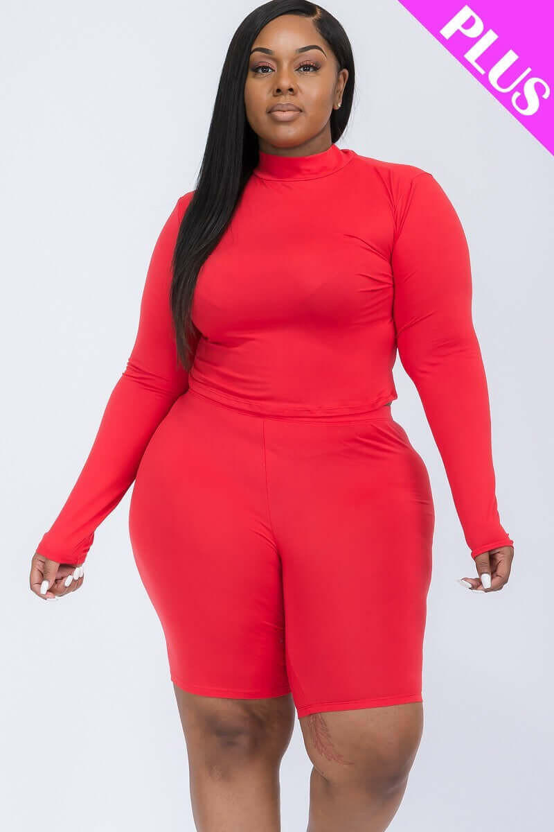 Mock Neck Top &amp; Biker Shorts Set