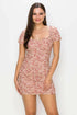 Ruched Floral Ruffled Bodycon Dress