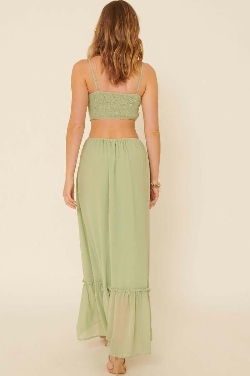 A Sheer, Chiffon Floral Lace Maxi Dress.