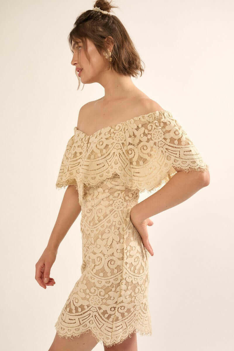 A Lace, Woven Mini Dress.