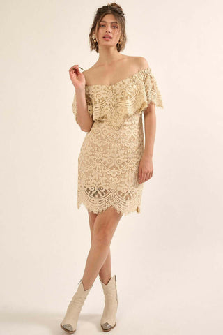 A Lace, Woven Mini Dress.