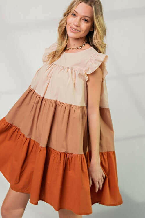 Poplin Tiered Color Block Dress.