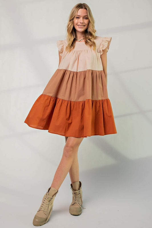 Poplin Tiered Color Block Dress.