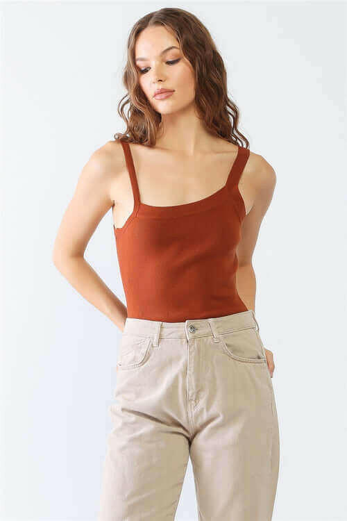 Viscose Blend Sleeveless Square Neck Bodysuit.