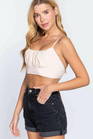 Back Ribbon Tie Cami Crop Top.