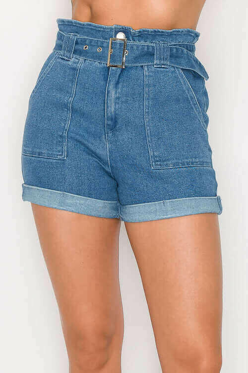 Belted Paperbag Denim Shorts.