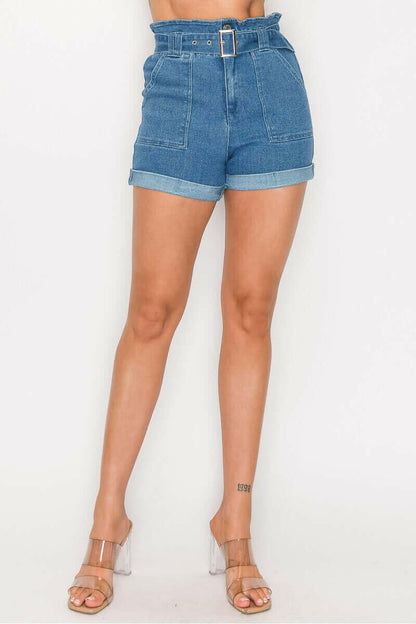 Belted Paperbag Denim Shorts.