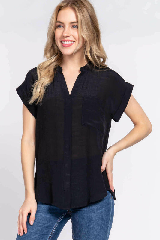 Dolman Slv Button Down Woven Top.