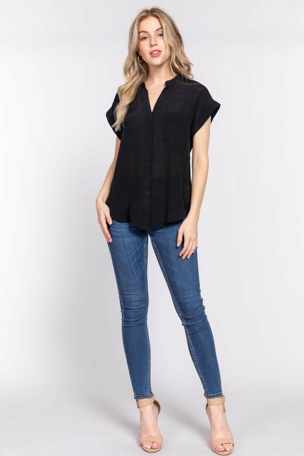 Dolman Slv Button Down Woven Top.