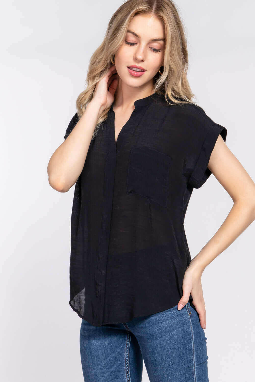 Dolman Slv Button Down Woven Top.