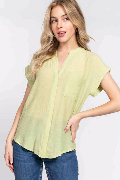 Dolman Slv Button Down Woven Top.