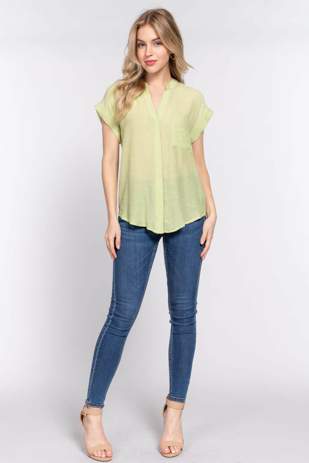 Dolman Slv Button Down Woven Top.