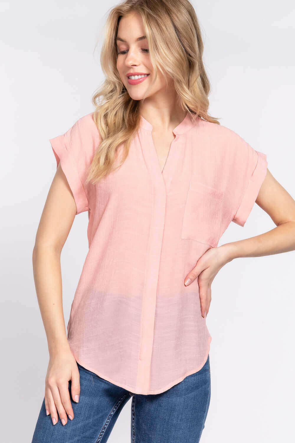 Dolman Slv Button Down Woven Top.