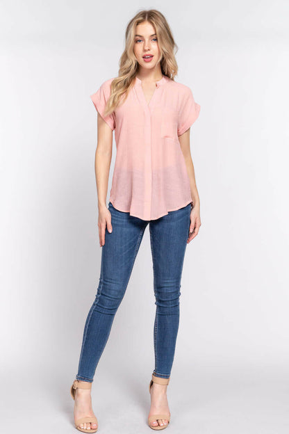 Dolman Slv Button Down Woven Top.