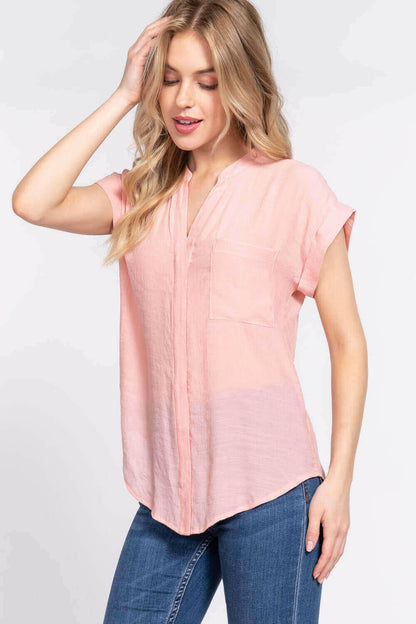 Dolman Slv Button Down Woven Top.