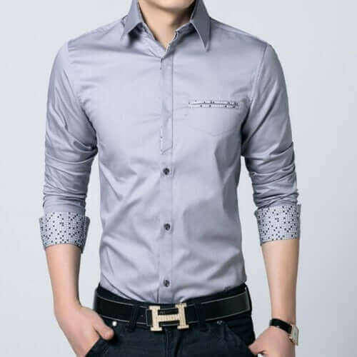 Mens Shirt with Contrasting Pocket and Cuff Details.