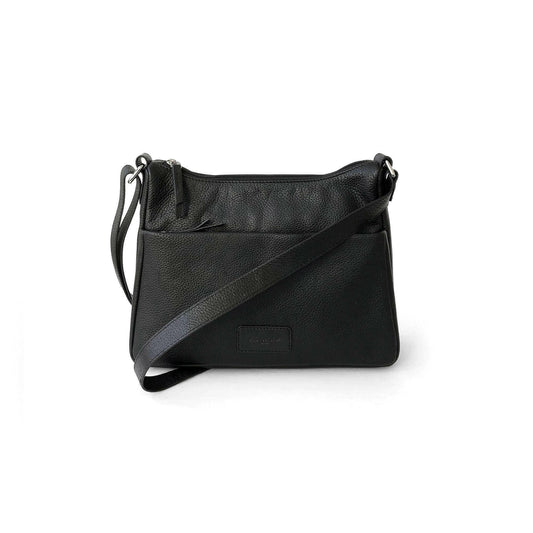 Ladies Leather Medium Multi Zip Crossbody Bag.