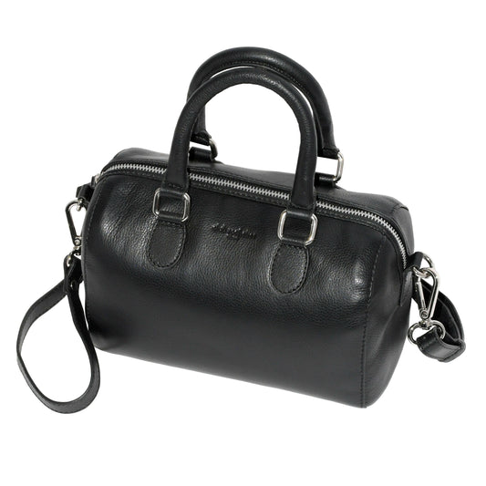 Ladies Leather Barrel Bag with Adjustable Strap.