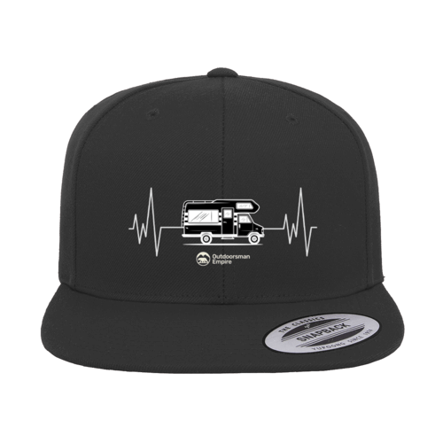 Camping Cardiogram Embroidered Flat Bill Cap.