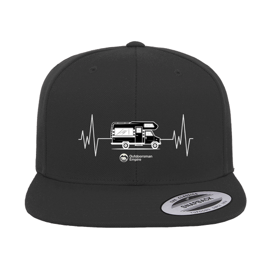 Camping Cardiogram Embroidered Flat Bill Cap.