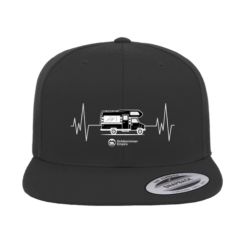 Camping Cardiogram Embroidered Flat Bill Cap.