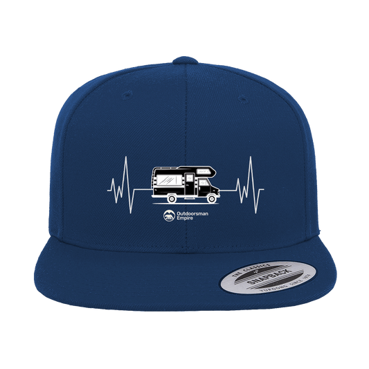 Camping Cardiogram Embroidered Flat Bill Cap.