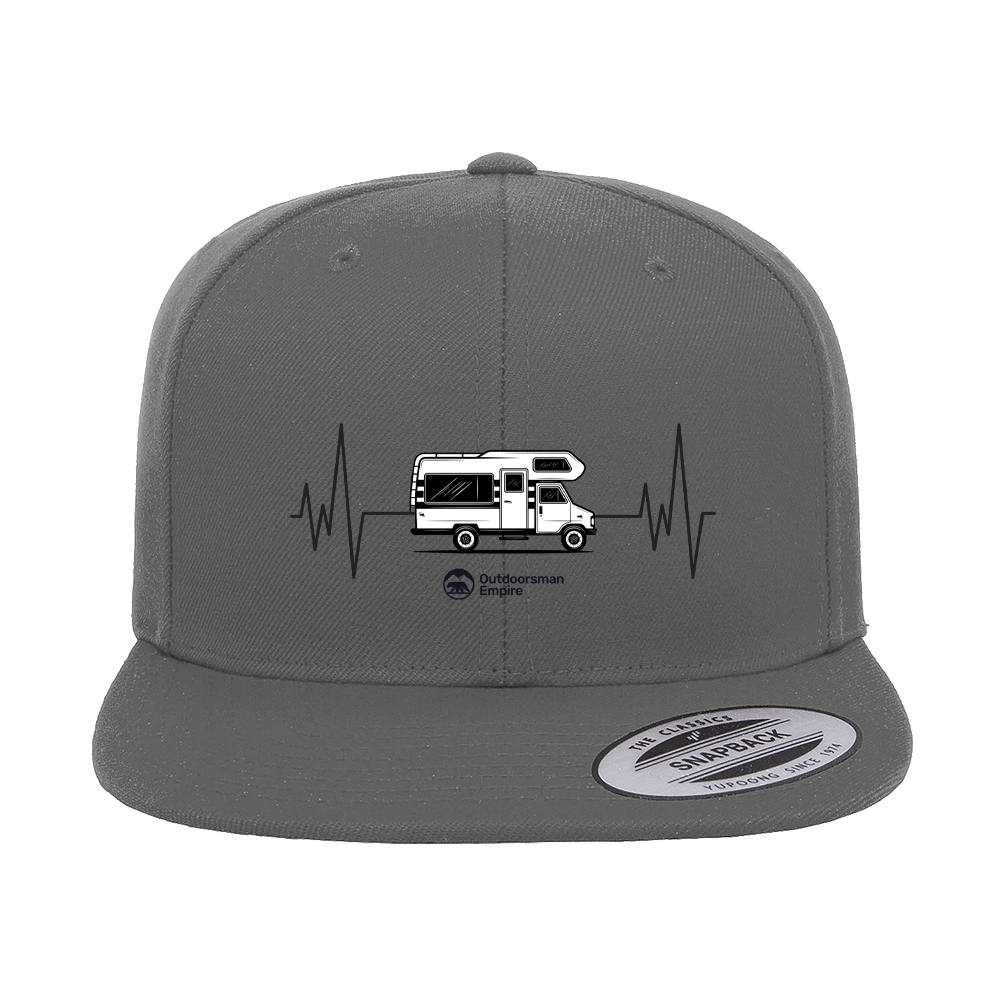 Camping Cardiogram Embroidered Flat Bill Cap.