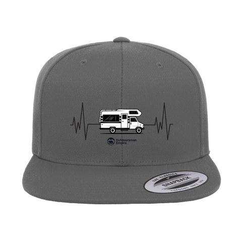 Camping Cardiogram Embroidered Flat Bill Cap.