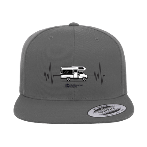 Camping Cardiogram Embroidered Flat Bill Cap.