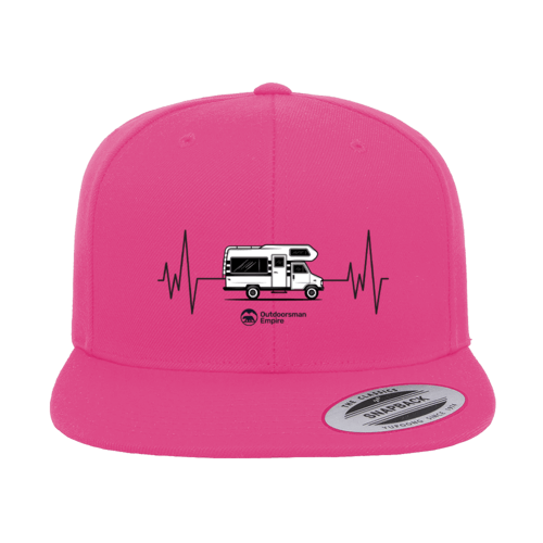 Camping Cardiogram Embroidered Flat Bill Cap.