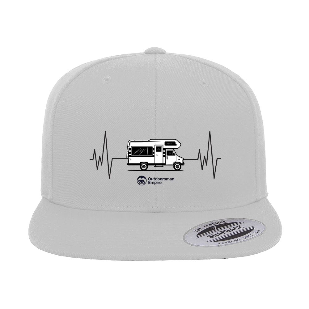 Camping Cardiogram Embroidered Flat Bill Cap.