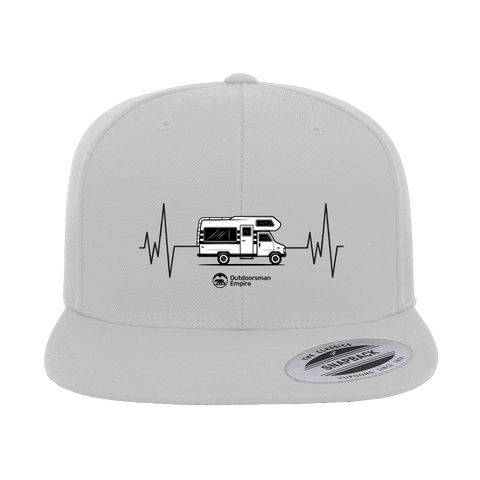 Camping Cardiogram Embroidered Flat Bill Cap.