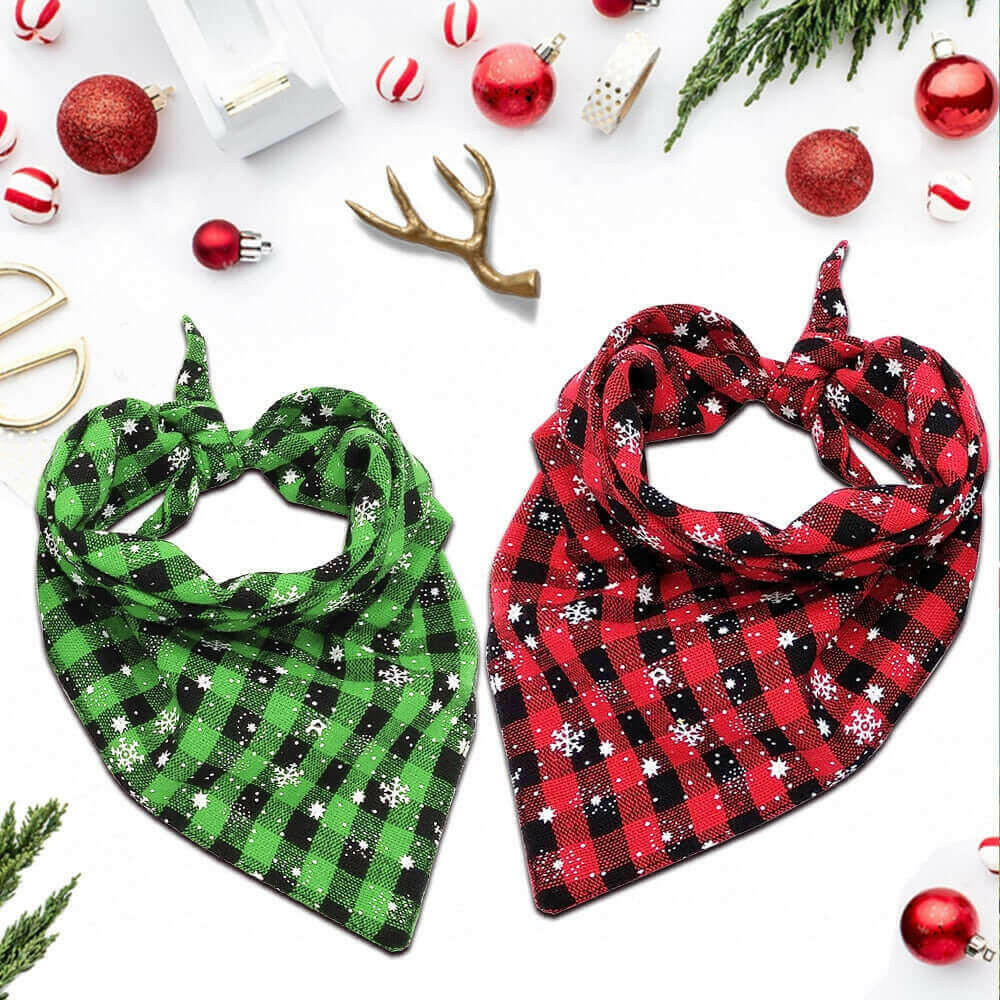 Christmas Dog Bandana Plaid Dogs Bibs Large Pet.