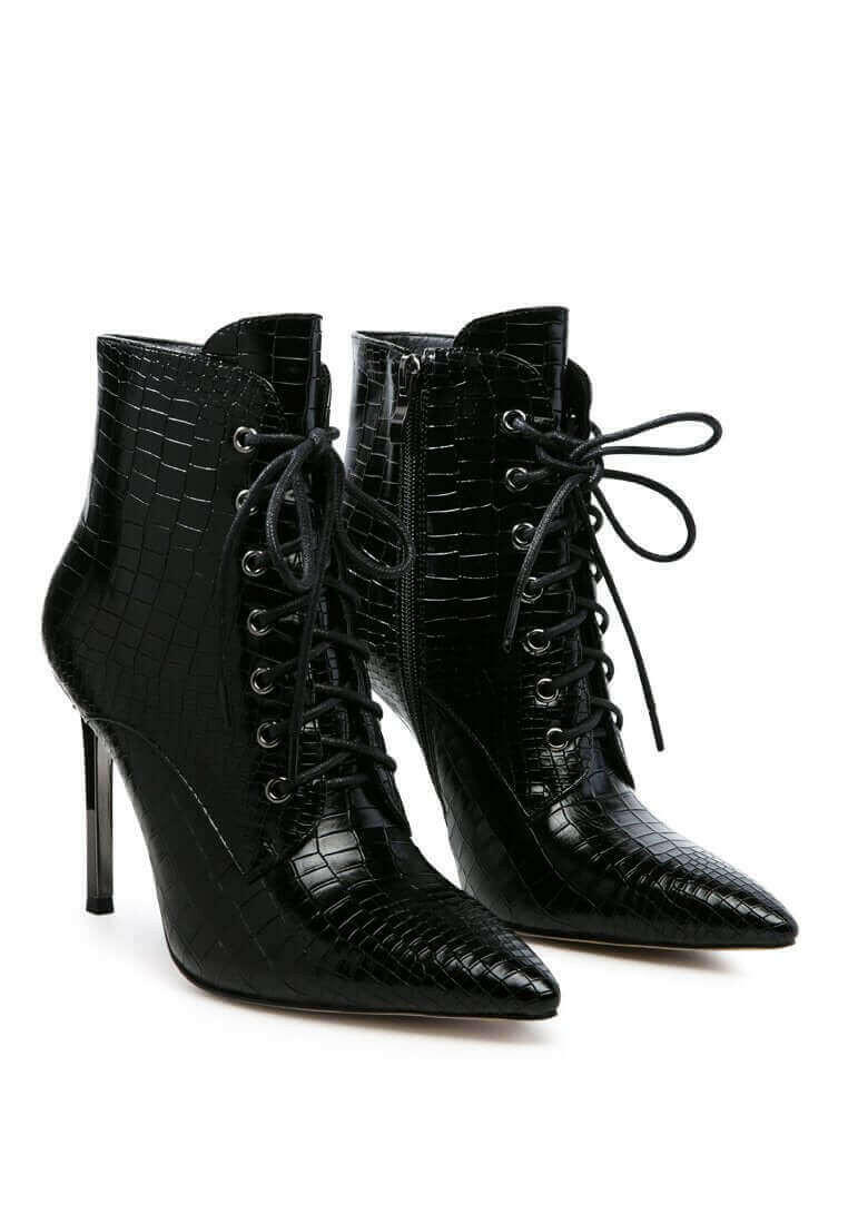 escala croc lace-up stiletto boots.