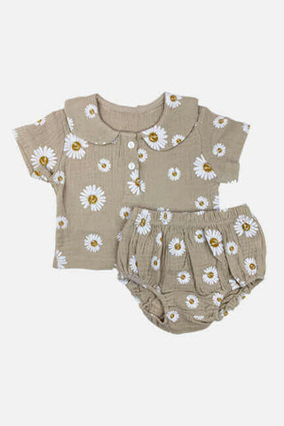 daisy 2 pc linen set || toasted cream and pink.