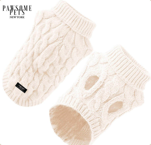 DOG AND CAT CABLE KNIT SWEATER - WHITE