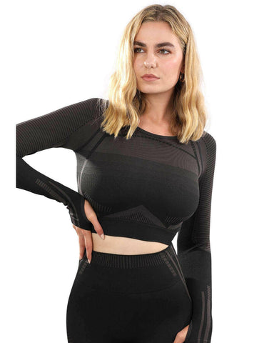 Decata Seamless Sports Top - Black & Brown.