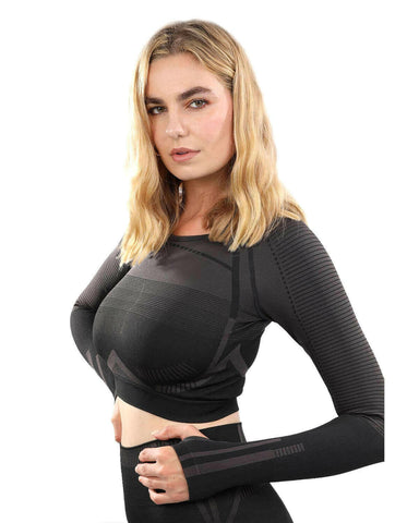 Decata Seamless Sports Top - Black & Brown.