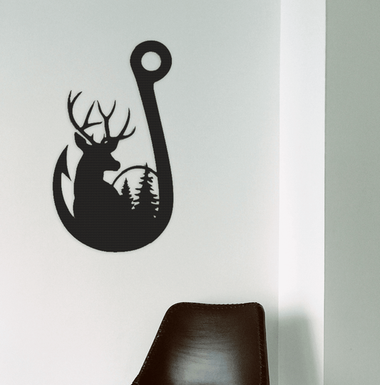 Deer Fishing Hook - Metal Wall Art.