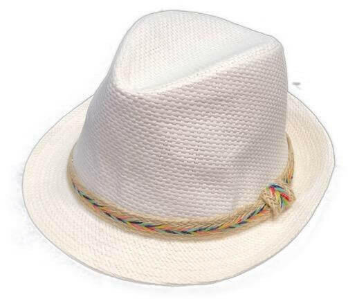 White 'Taylor' Multi Color Band Fedora.